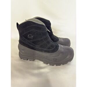Sorel LM 1288-010 Cold Mountain Black Zip Front Suede Rubber Snow Boots Size 8